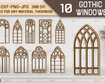 Paquete de ventanas góticas 3D, marcos góticos cortados con láser, corte de papel de ventana de catedral, ventana de iglesia, arco de ventana en capas decorativas, decoración del hogar
