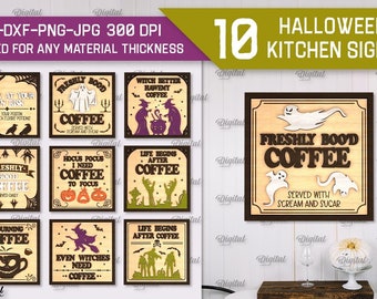 3D Halloween kitchen signs bundle, spooky layered sign laser cut, scary wall decor SVG, coffee svg, halloween quotes svg, kitchen decor svg