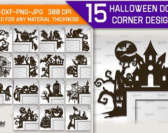 Halloween door corners bundle, spooky trim corner laser cut, scary door corner signs, halloween svg, jack o lantern svg, witchy svg, pumpkin