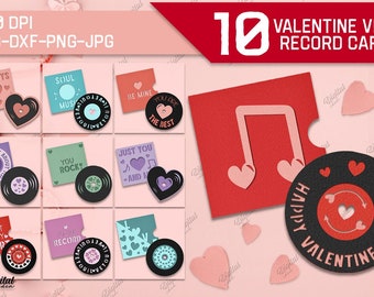 Valentine's Day vinyl record cards, 3D layered papercut card, vinyl record card, valentine paper cut, love card, valentine's day gift svg