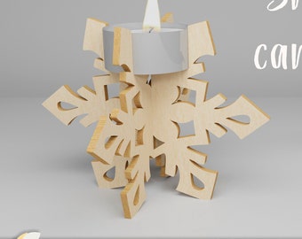 3D Snowflake candle holder laser cut file, Candle stand, Christmas laser cut file, Wood Candle holder svg, Christmas tea light candle holder