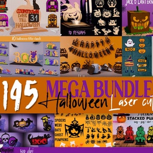 Halloween Laser cut Mega Bundle, 145 Halloween lasercut deisgns, 3D Halloween lasercut SVG, Candle holder, Treat box, Lantern glowforge