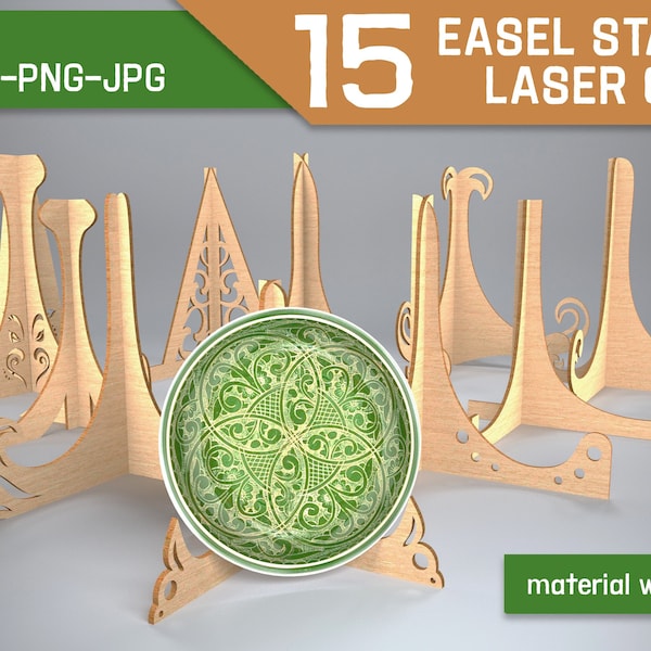 Easel stands laser cut bundle, 3D glowforge display stands, photo frame holder, plate holder, picture holder, different sizes lasercut stand