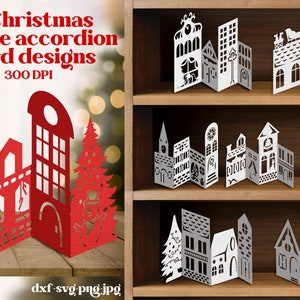 Paquet de décoration en papier de village de Noël en accordéon, carte d’affichage découpée en papier de Noël, maisons debout de Noël, scène de papier de Noël