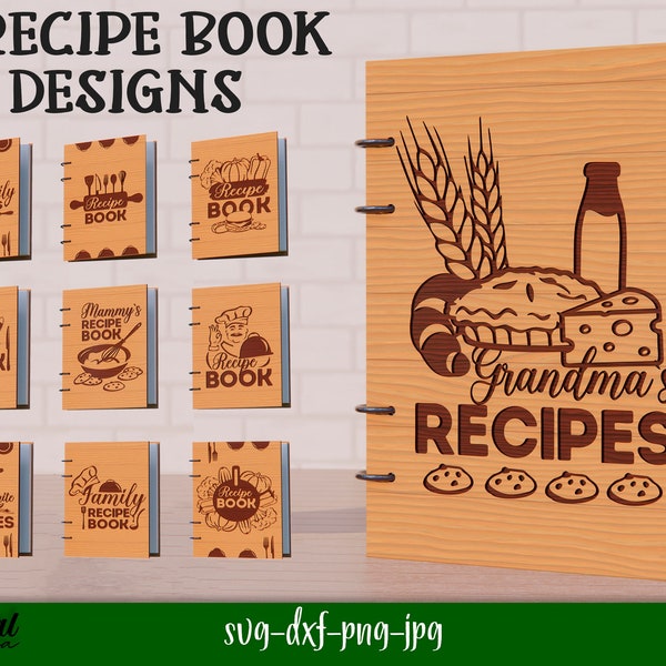 Recipe book covers bundle, Kitchen bundle, 3D cooking book lasercut, Kitchen tablet stand, Wooden engraved cookbook cover, 4 ring binder