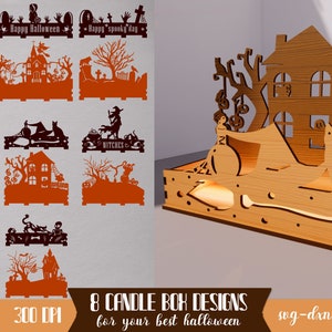 Halloween candle holder tray SVG, Spooky tabletop tea light holder lasercut, Halloween candle frame bundle