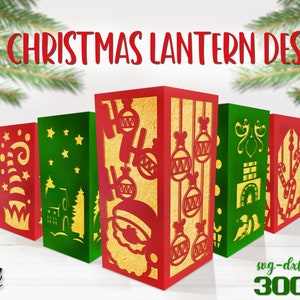 Christmas papercut lantern bundle, Christmas lantern template, 3D Christmas light SVG. Christmas tealight candle lantern, 3D papercut