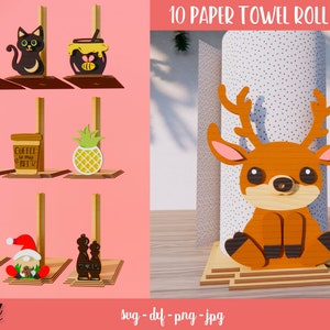 Pacote de suporte para toalha de papel cortado a laser, suporte para rolo de cozinha 3D, corte a laser em camadas, cozinha Glowforge SVG, decoração de cozinha