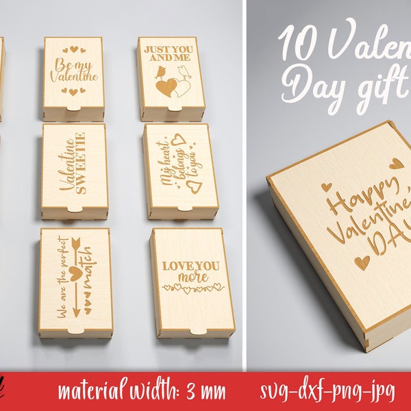 Valentine's day boxes with flip up lid laser cut bundle, box template, valentine quotes, sayings, gift box, favor box, love svg, 3d lasercut