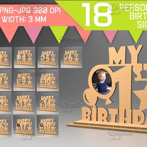 Personalized Birthday sign lasercut bundle, from 1 year to 18, 3D happy birthday laser sign, custom laser cut sign, Bday photo frame sign