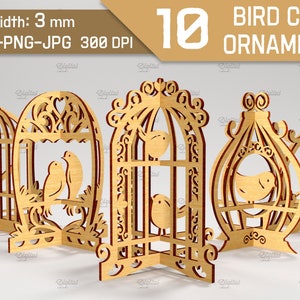 3D decorative bird cage bundle, bird in a cage laser cut, birdcage lasercut decor, free standing svg, mini bird cage stand, cute birds svg