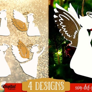 Weihnachtsengel mit 3D Flügeln svg, Krippe Scherenschnitt, Weihnachtsengel Bundle SVG, christlicher Scherenschnitt Set Dekor
