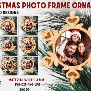 Christmas tree ornament photo frames bundle, 3D Family Xmas photo frames lasercut, hanging photo frame, laser cut photo holder, glowforge