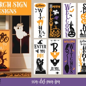 Halloween veranda teken SVG bundel, verticale halloween veranda teken SVG, Halloween hoge deur teken, boerderij veranda teken