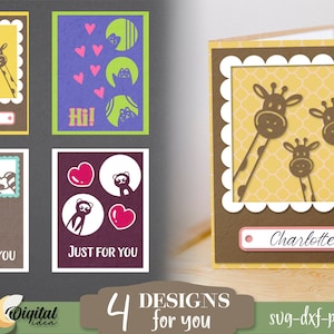 Cute animal cards bundle, 3D layered card paper cut, love card, valentine papercut card, custom names, personalized svg, greeting cards