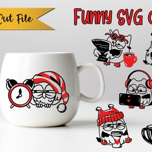 Funny SVG owls, Cute owls, Adorable owl designs bundle, Sleepy owls,