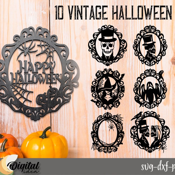 Halloween vintage mirror bundle, Halloween scary frames SVG, Halloween frames laser cut, Skeleton in frame papercut