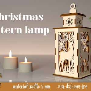 Xmas lantern laser, Reindeer svg, Candle holder 3D lasercut, Christmas light SVG, Rustic Xmas Glowforge lamp, Christmas lantern laser cut