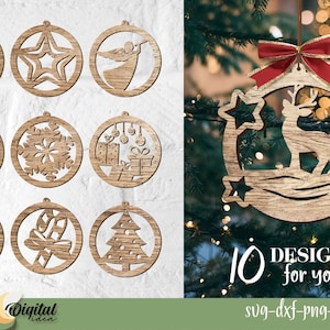 Kerstbal lasercut bundel, kerstornament SVG, lasergesneden kerstbestanden, kerstboomversiering, kerstbal svg