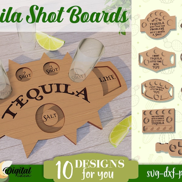 Tequila shot boards bundle, 3D Tequila trays lasercut, Tequila flight board, Shot serving tray, Tequila glowforge boards SVG