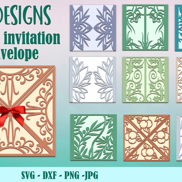 Papercut invitation envelopes bundle, wedding envelopes, Paper envelopes, wedding invitation template, fold card, square invites