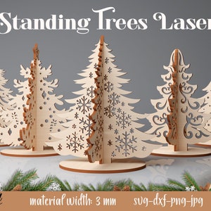 Christmas tree stands laser cut bundle, standing christmas trees 3D lasercut, pine trees laser, Christmas tree decor SVG