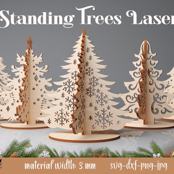 Árbol de Navidad se encuentra paquete cortado con láser, árboles de Navidad de pie corte láser 3D, láser de pinos, decoración de árbol de Navidad SVG