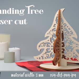 Christmas tree stand laser cut, standing christmas tree 3D lasercut, pine tree laser, Christmas tree decor SVG, Christmas tabletop decor