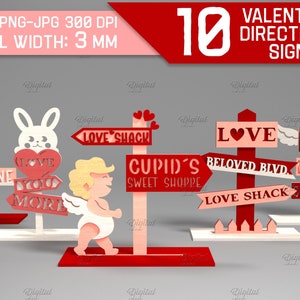 Valentijnsdag richtingbordenbundel, 3D gelaagde lasergesneden standaard, Valentijnsdag staand bord, welkomstbord, richtingspostbord