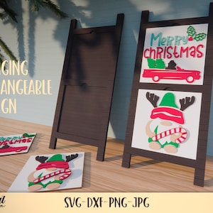 Christmas leaning ladder Interchangeable Sign, Interchangeable Sign lasercut SVG, 3D Interchangeable tiles, Standing frame SVG, Merry Xmas