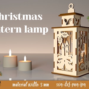 Christmas lanterns laser cut, Candle holder 3D lasercut, Xmas lantern laser, Christmas light SVG, Rustic Xmas Glowforge lamp, xmas mistletoe