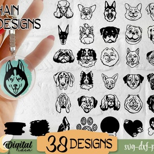 Hondenrassen sleutelhanger SVG, ronde sleutelhanger hond hoofd svg, hond sleutelhanger bundel, huisdier minnaar SVG ontwerpen