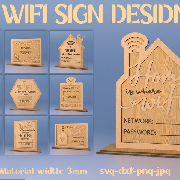 Wifi sign lasercut, 3D Wifi password tabletop stand, Personalized wifi network, wifi is on the house, guest room sign, be our guest, custom