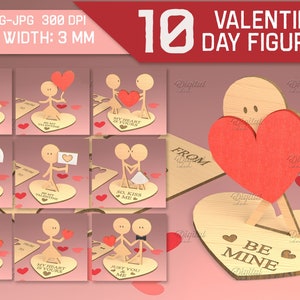 Valentine's day figurines laser cut bundle, 3D puzzle card, Personalized gift, Lasercut card stand SVG, lovers, wooden card, greeting cards