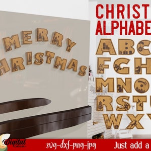 Christmas alphabet bundle, Lasercut Xmas letters SVG, Christmas letters A to Z laser files, Holiday season letters, Full 26 letters SVG