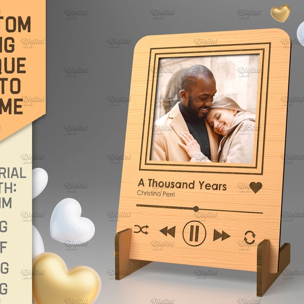 3D Personalized song plaque photo frame, custom spotify playlist, music picture frame with stand, anniversary gift, 3D valentine laser cut