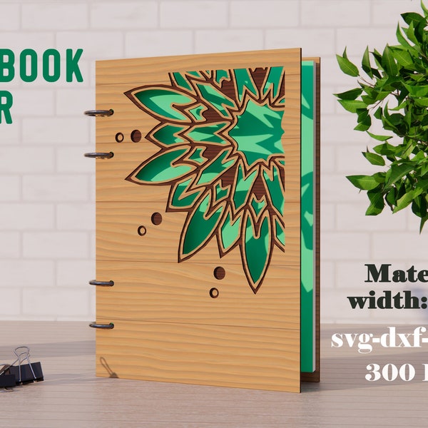 Notebook cover SVG, Floral cover, 3D binder, 4 ring binder lasercut, Glowforge wooden book cover, album cover, journal cover SVG, mandala