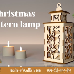 Xmas lantern laser, Mistletoe svg, Candle holder 3D lasercut, Christmas light SVG, Rustic Xmas Glowforge lamp, Christmas lantern laser cut
