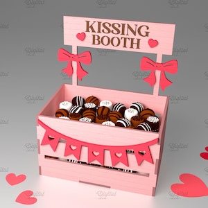 Valentine&#39;s Day kissing booth box, Valentine candy holder box, 3D Valentines storage laser cut, love svg, laser cut favor box