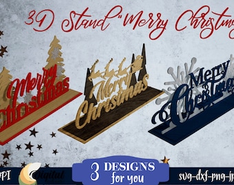Merry Christmas laser cut files, Set of 3 Christmas signs SVG, Merry Christmas Stands lasercut, Christmas decor