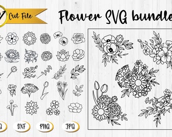 Flower bundle svg, Botanical SVG Bundle, Flowers clip art, Flower bouquet, Wildflowers SVG decorations