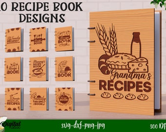 Receptenboekomslagen bundel, keukenbundel, 3D kookboek lasercut, keukentabletstandaard, houten gegraveerde kookboekomslag, 4 ringband