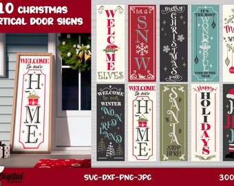 Christmas porch sign SVG bundle, Vertical Xmas porch sign SVG, Christmas tall door sign, farmhouse porch sign, Welcome sign svg