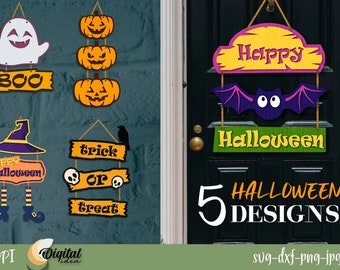 Sinais engraçados de Halloween svg, pacote svg de sinal de porta de Halloween, cabide de porta de Halloween svg, pacote svg de sinal de Halloween
