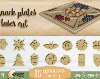Snack plates bundle, Lasercut serving trays SVG, Layered serving plate, Charcuterie boards set, Wooden snack dish Glowforge