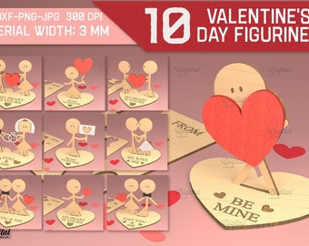 Valentine's day figurines laser cut bundle, 3D puzzle card, Personalized gift, Lasercut card stand SVG, lovers, wooden card, greeting cards