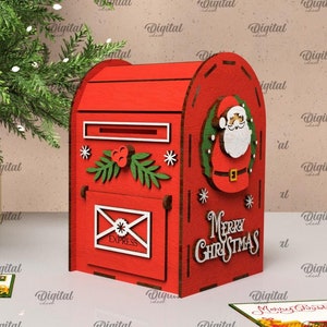 Buzón de Navidad 3D, correo de Papá Noel 3D cortado con láser, buzón de Navidad SVG, citas navideñas, cartas a Papá Noel, calendario de adviento, Papá Noel