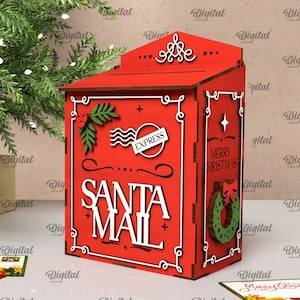 Buzón de Papá Noel en 3D, corte láser de correo navideño en 3D, buzón de Navidad SVG, citas navideñas, cartas a Papá Noel, calendario de adviento, buzón de correo SVG