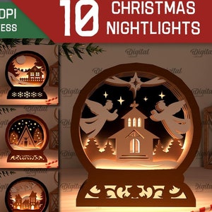 3D Christmas night lamps bundle, Christmas nightlight laser cut, Xmas light box laser cut, wooden layered christmas decor svg, snowglobe svg