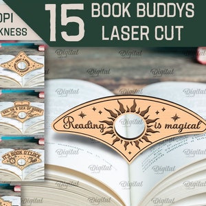 Thumb book page holder bundle, book buddy laser cut, reading quotes and sayings svg, engraved page spreader, bookmark laser cut